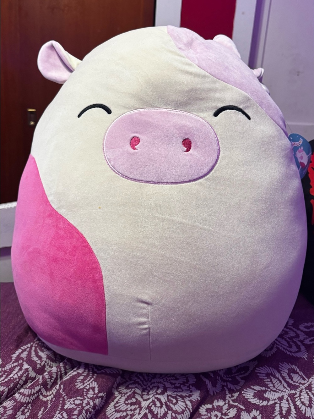 Plush Pig Pillow - Cream with Pink & Lavender Accents